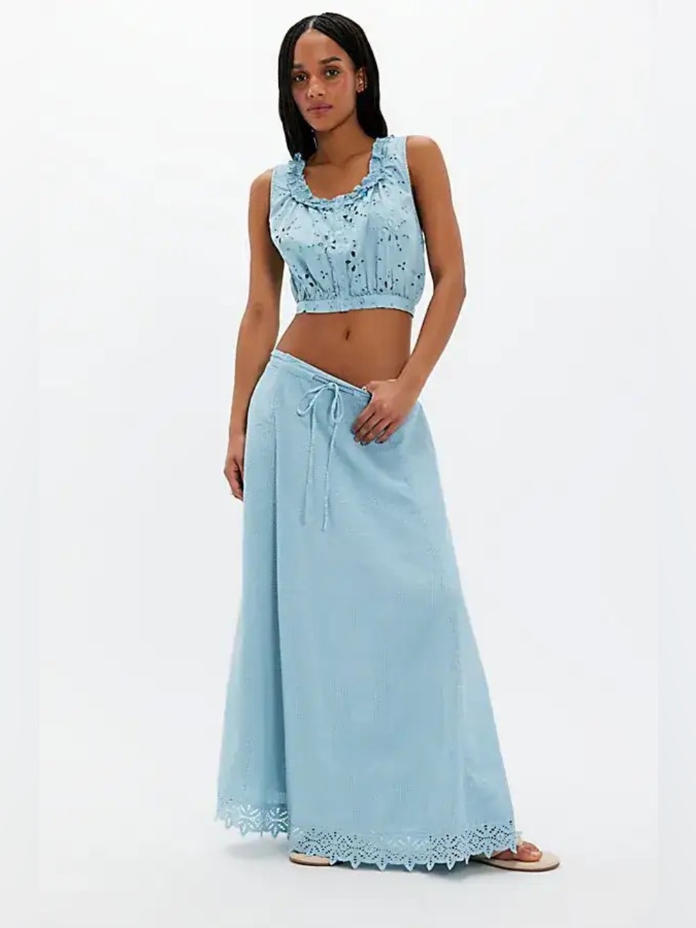 Free People Madelyn Cotton Maxi Skirt Set Eyelet Lace Boho Skirt Set Dew Shine